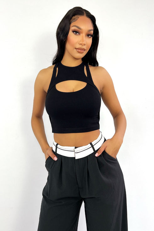 Cutthroat Cutout Muscle Tank Crop Top Crop Top EDGE Small/Medium Black